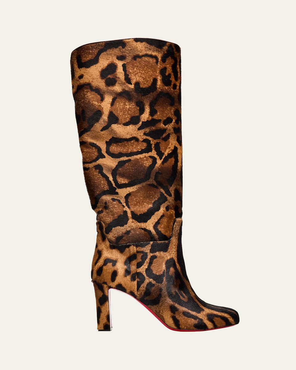 85mm Loo Botta Leopard Calf Hair Red Sole Knee-High Boots